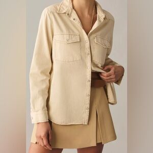 Pilcro Classic Denim Shirt Beige Utility Button Down